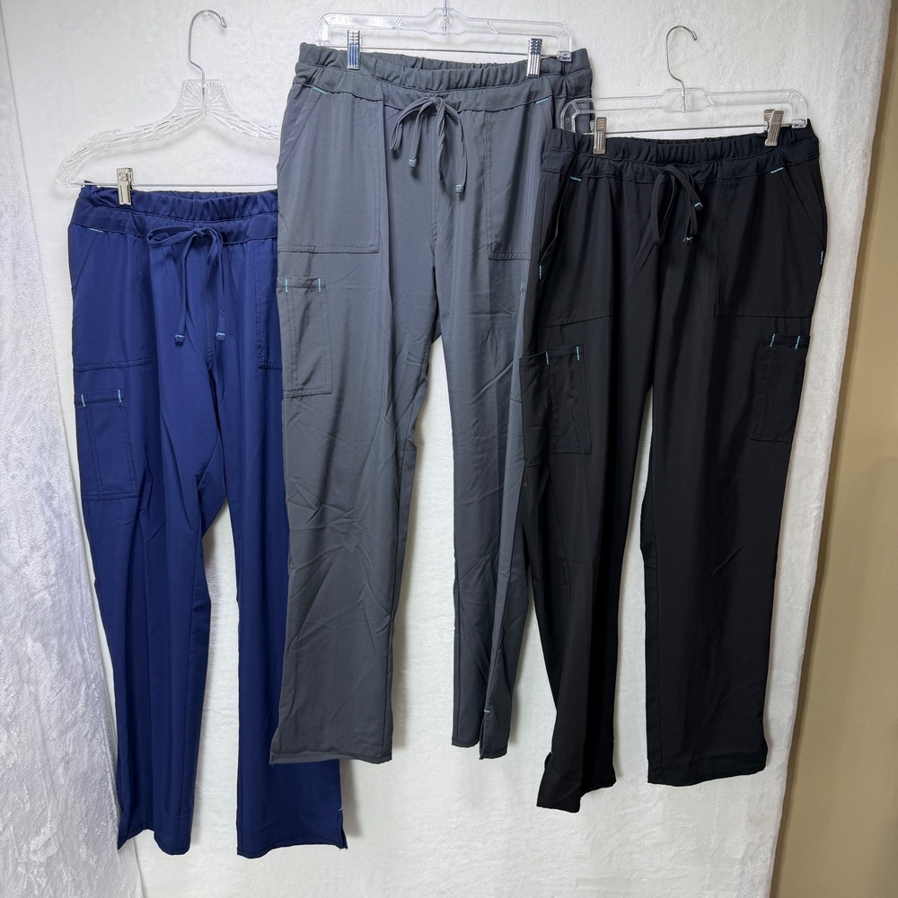 Scrubstar Women Medium Scrub Pants Lot of 3 Black Navy Grey Cargo Uniform Bottom